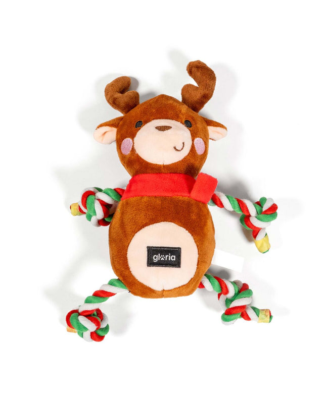 Bruin hondenspeelgoed knuffel Gloria XMAS RUDOLF met reuzenoor en vrolijk kerstdesign, geschikt voor honden.