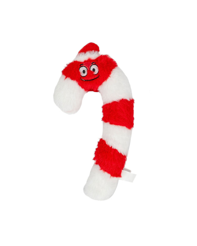 Gloria Christmas candy dog plush toy in white and red, soft stuffed animal for dogs, festive pet toy with candy cane design.