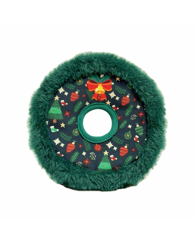 Green Holly Christmas dog plush toy by Gloria, soft and festive, designed for dogs to cuddle and play during the holidays.