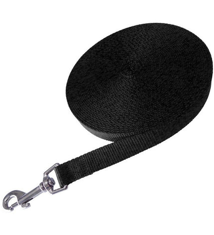 Black Gloria dog training band, 1.5 cm wide and 5 meters long, used for dog training and exercises.
