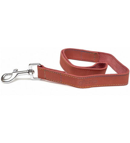 Red Gloria Oasis dog leash, 2.1 x 100 cm, made of durable material, shown coiled with metal clip for securing pets.