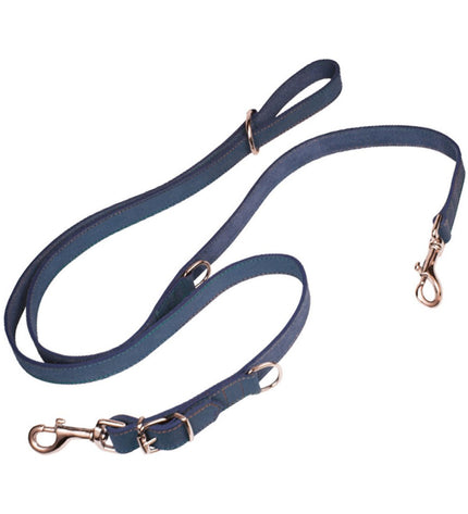 Blue Gloria Oasis dog leash, 2.1 x 200 cm, shown coiled with metal clip and handle for secure walking.