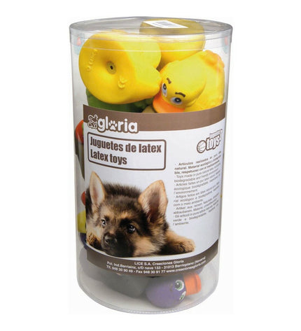 Set of 18 Gloria latex duck dog toys with realistic duck designs, ideal for dogs to chew and play.