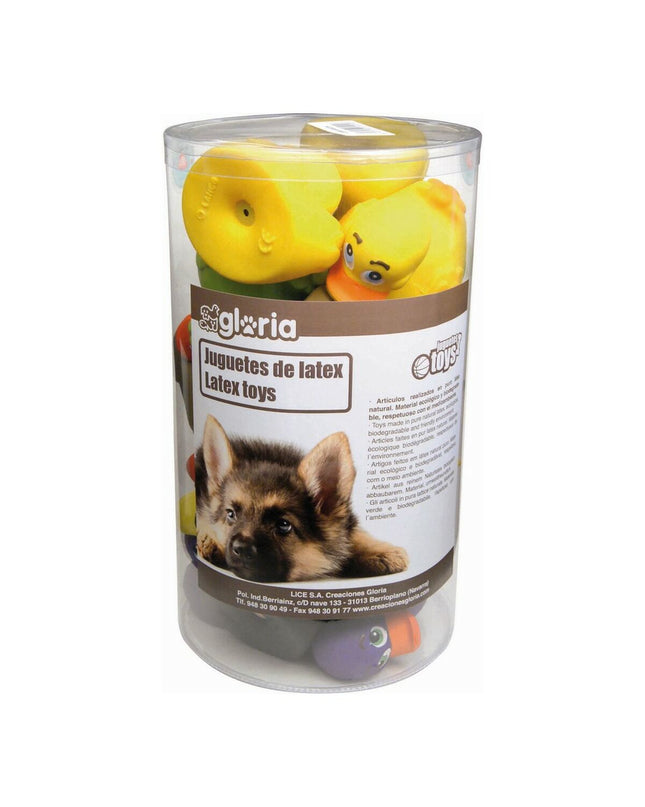 Set of 18 Gloria latex duck dog toys with realistic duck designs, ideal for dogs to chew and play.