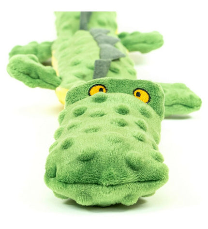 Green Gloria Dogmonsters crocodile dog plush toy made of 100% polyester, measuring 65 x 5 x 6 cm, for dogs.