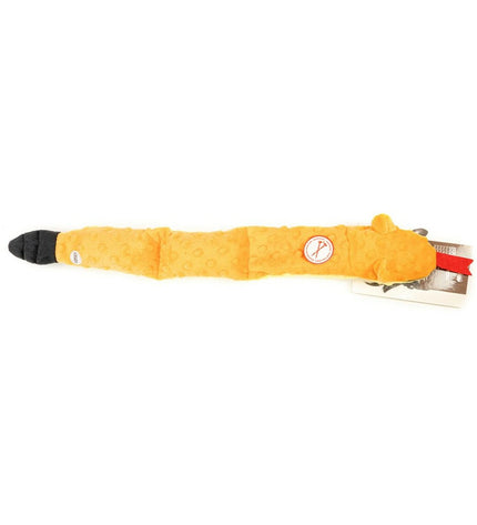 Orange Gloria Dogmonsters dog plush toy resembling a snake, made of 100% polyester, measures 65 x 5 x 6 cm.