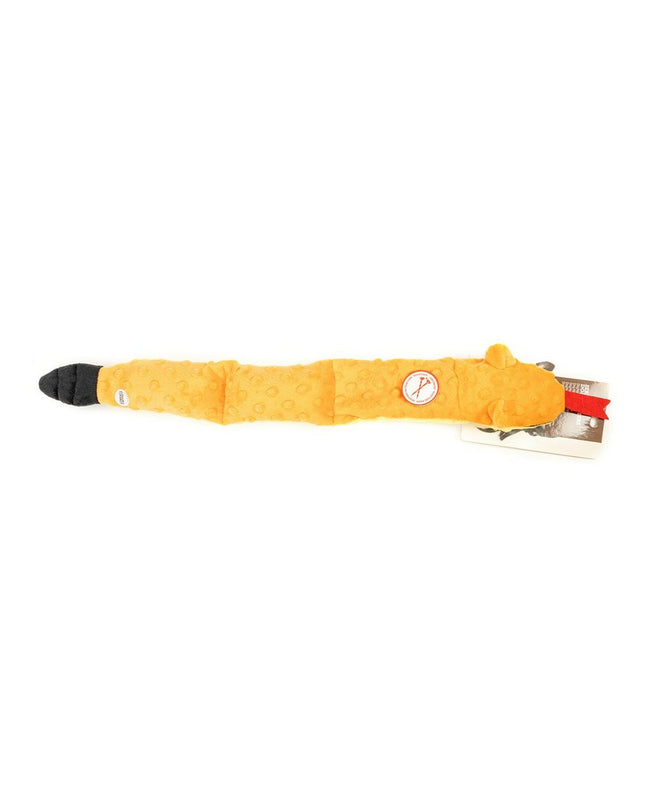 Orange Gloria Dogmonsters dog plush toy resembling a snake, made of 100% polyester, measures 65 x 5 x 6 cm.