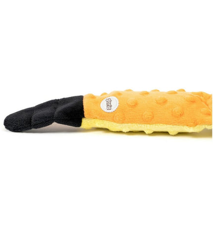 Orange Gloria Dogmonsters snake dog cuddle toy, 65x5x6 cm, made of soft polyester, designed for dogs to play and chew.