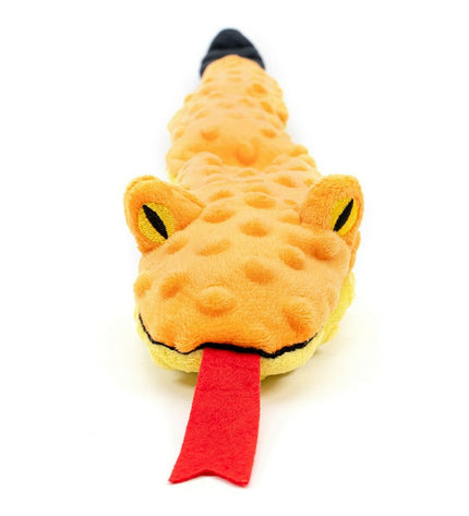 Orange Gloria Dogmonsters dog plush toy in the shape of a snake, 65cm long, made of soft polyester fabric for dogs.