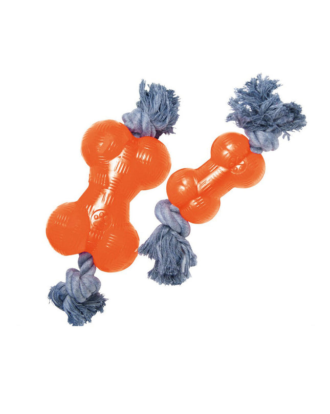 Orange Gloria dog chew toy in M size, durable rubber bone for dogs, designed for playful chewing and dental health.
