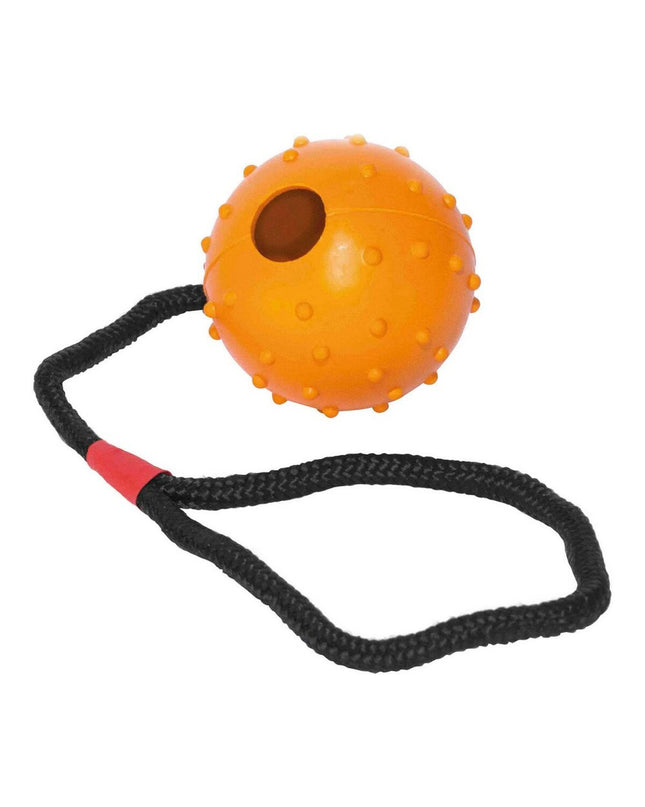 Gloria rubber dog chew toy with rope, 7 cm by 30 cm, designed for dogs to chew and play.