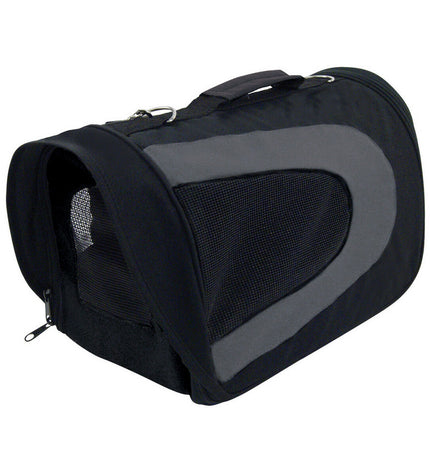 Foldable black Gloria dog carry basket with handles, measuring 35x22x23 cm, for comfortable pet transport.