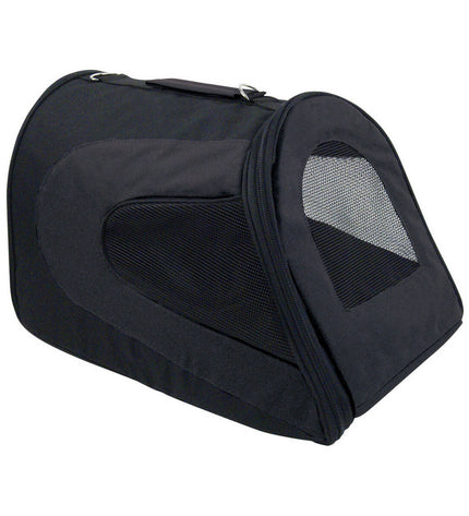 Foldable Gloria airline dog carrier in lightweight fabric, 46x25x23 cm, with mesh sides for ventilation and comfort.