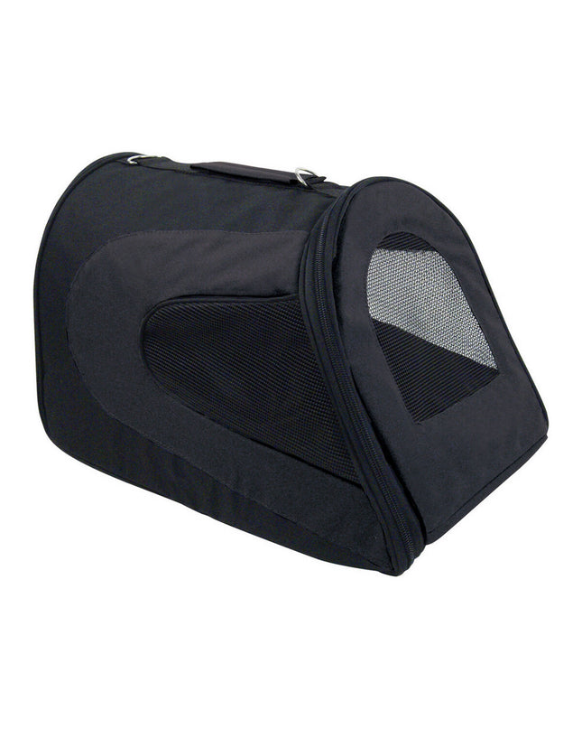 Foldable Gloria airline dog carrier in lightweight fabric, 46x25x23 cm, with mesh sides for ventilation and comfort.