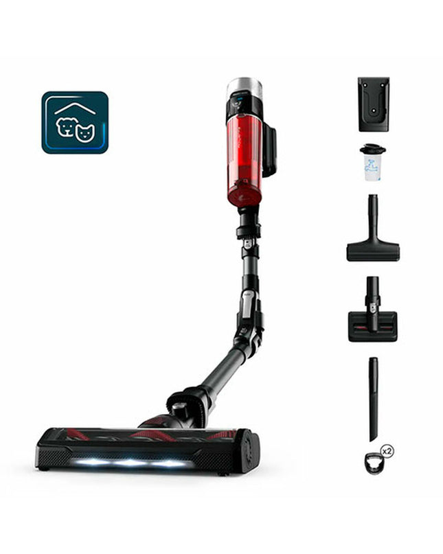 Rowenta Steelstofzuiger for home cleaning, featuring a sleek design with a long hose and adjustable wand for versatile floor and window cleaning.