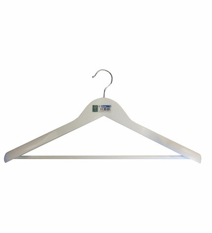 Eco-friendly wooden clothing hanger by Mondex, white, 45x23x5.5 cm, ideal for wardrobe organization and hanging clothing.