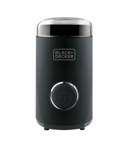 Black & Decker BXCG150E electric coffee grinder in black with 150W motor, used for home kitchen and coffee preparation.