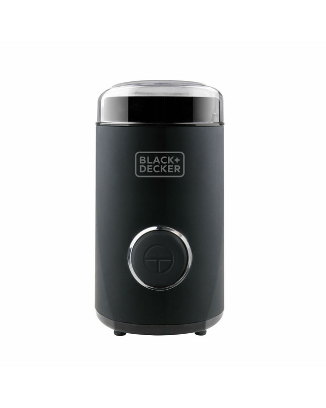 Black & Decker BXCG150E electric coffee grinder in black with 150W motor, used for home kitchen and coffee preparation.