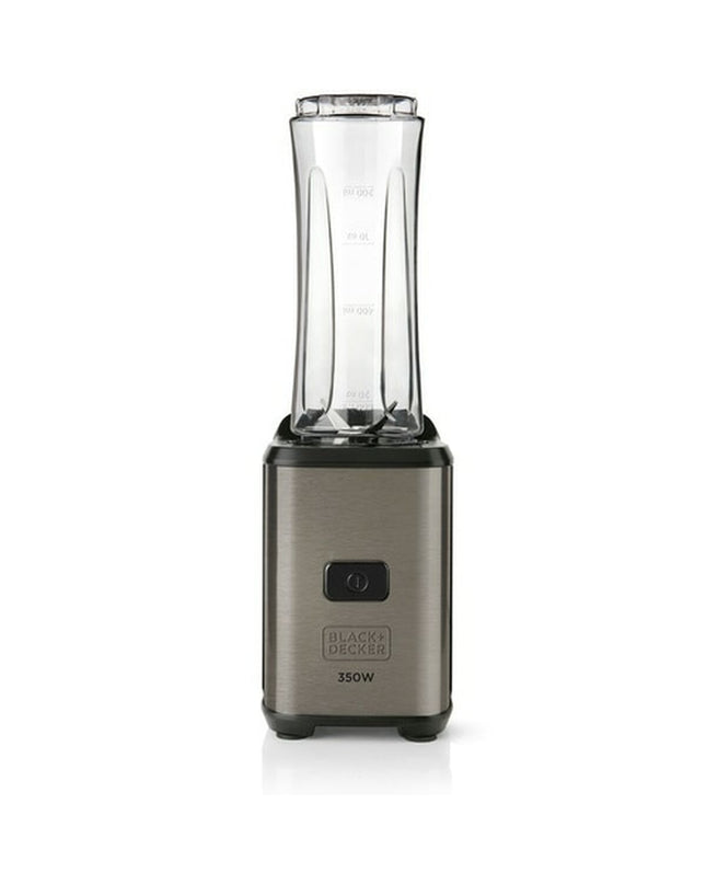 Black & Decker black and gray 300W mixer with transparent container, 600ml capacity, for home cooking and small kitchen appliances.