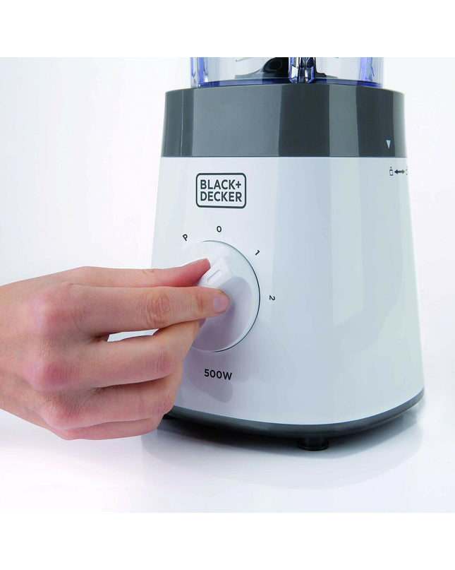 Black & Decker BXJB500E 500W black handheld mixer with beaters for kitchen and home cooking tasks.