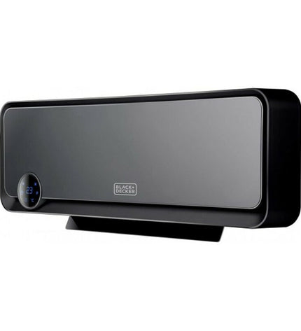 Black & Decker BXWSH2000E black 2000W portable heater for home and cooking, with vents and control panel visible.