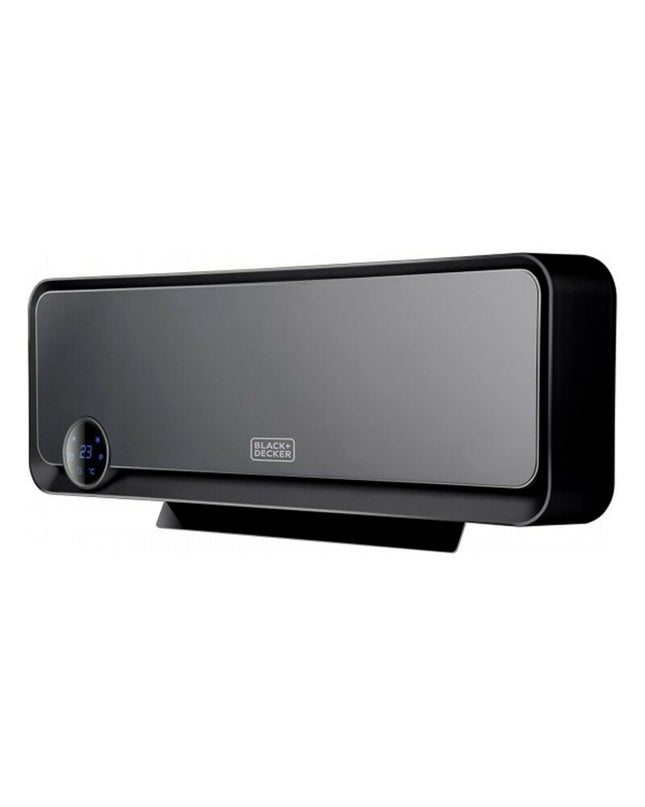 Black & Decker BXWSH2000E black 2000W portable heater for home and cooking, with vents and control panel visible.