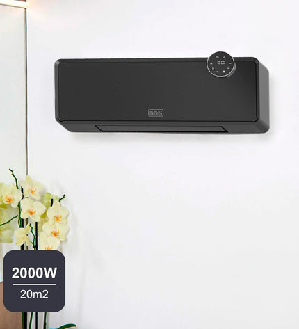 Black & Decker BXWSH2001E portable black 2000W heater with digital controls and compact design for home and kitchen use.