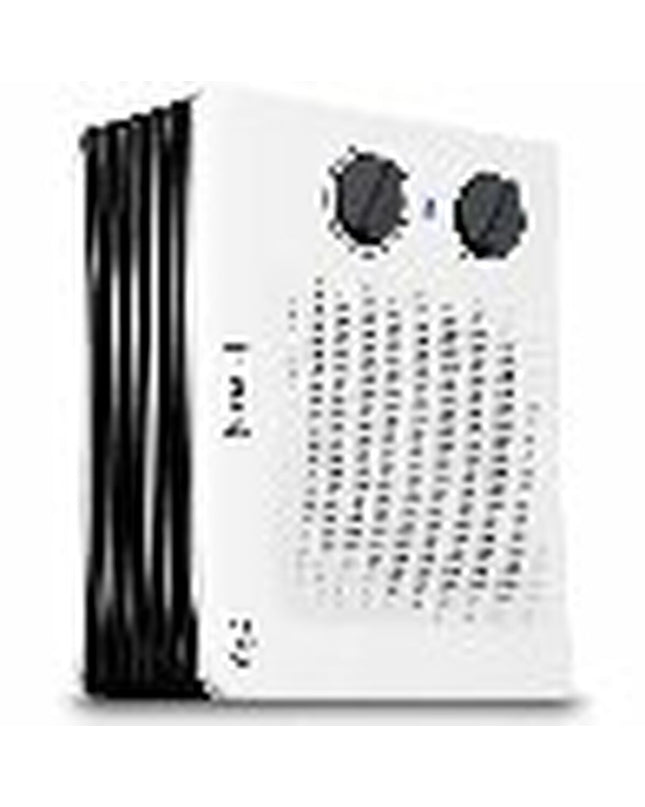 Black & Decker BXSH2001E portable heater with 2000W power, black and white design, suitable for home heating and cooling.