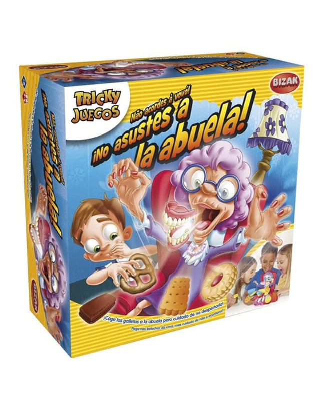 Bizak No Asustes a la Abuela board game box with colorful illustrations and game components on a white background.