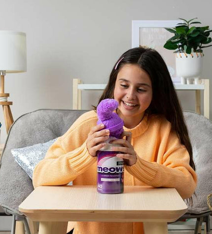 Soft Bizak Mimimiau cat plush toy, 24 cm, with pink and white fur, suitable for children and cuddly play.