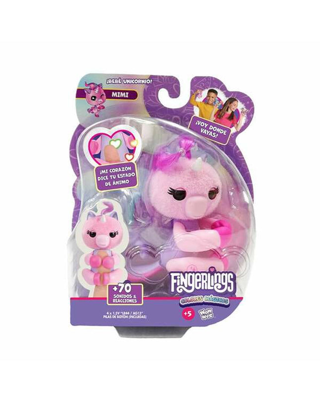 Fingerlings 13 cm action figure toy, colorful plush toy with animated features, from Fingerlings brand, for children and play.