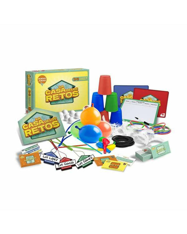 Bizak La Casa De Los Retos educational game, colorful toy with challenge cards and pieces for kids' fun and learning.