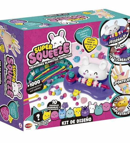 Bizak Super Squeeze jewelry making kit with colorful beads and string for creating bracelets and necklaces, ideal for creative activities.