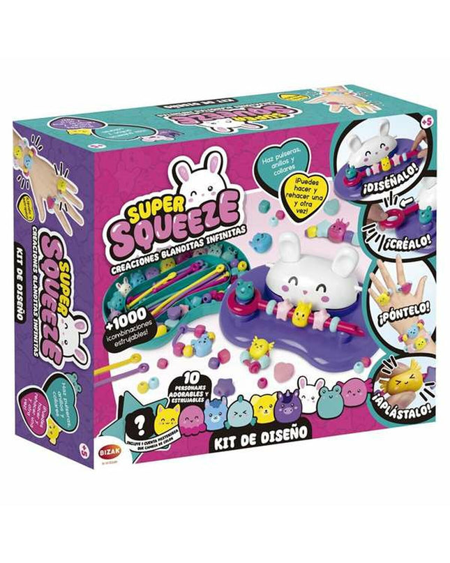 Bizak Super Squeeze jewelry making kit with colorful beads and string for creating bracelets and necklaces, ideal for creative activities.
