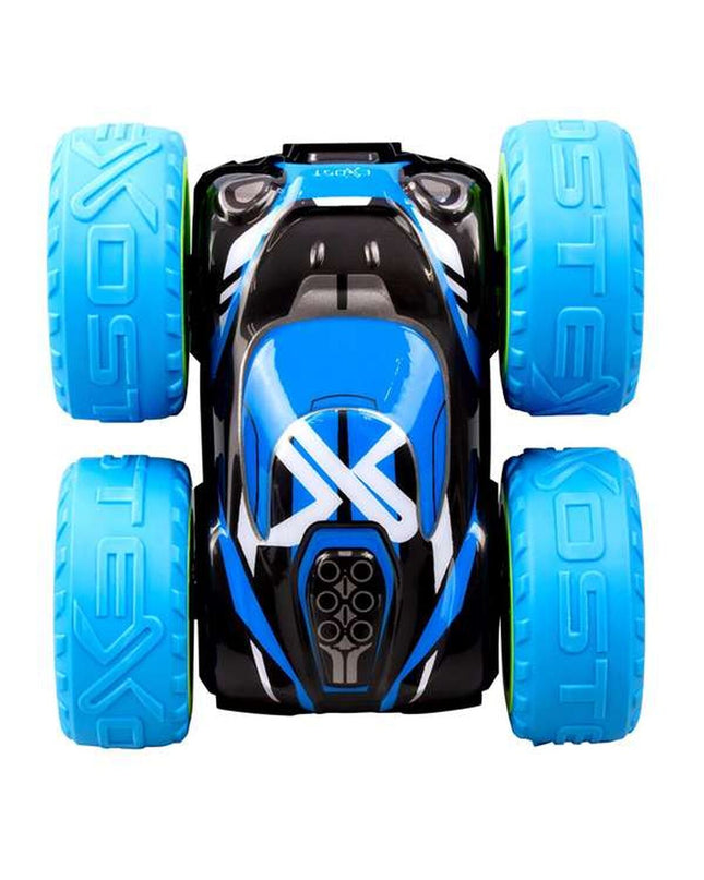 Bizak Exost 360 Cross MX police toy car with remote control, detailed vehicle in blue and black, suitable for children’s play.