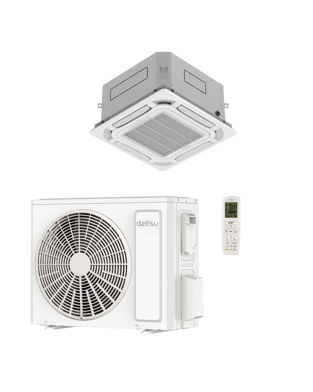Portable Daitsu electric air conditioner AUD18KDB with A++/A+ energy efficiency and 5800W cooling power, designed for home use.