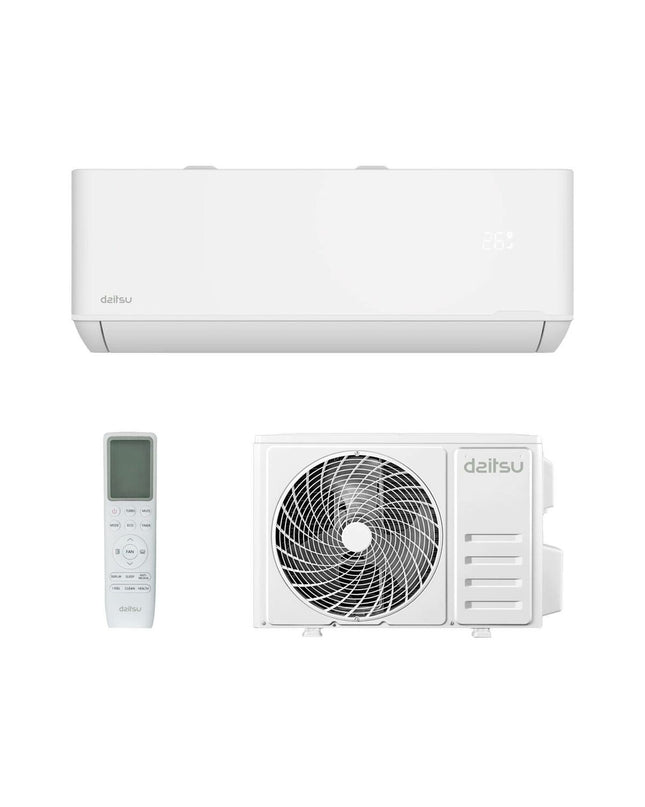 Daitsu portable air conditioner DS24KTP4 in white, showing vents and control panel for home cooling, 7000W power output.