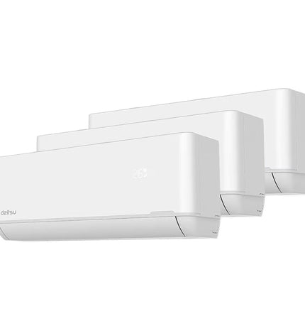 Portable Daitsu air conditioner with digital controls, white exterior, and vented front panel for cooling rooms up to 8000W.