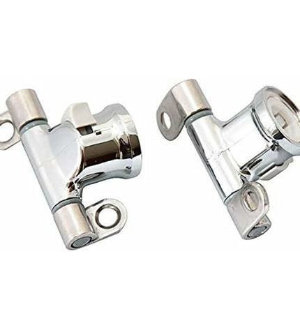 Pair of Roca Dama Senso toilet hinges, durable bathroom hardware for toilet lid and seat installation, in a bathroom setting.