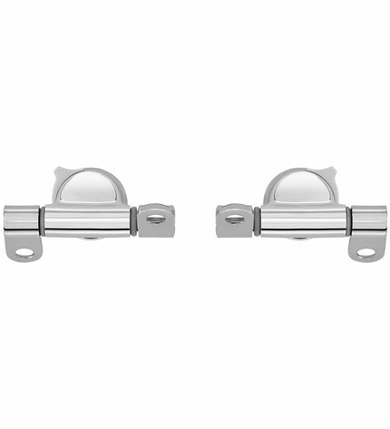 Pair of Roca Dama Senso toilet hinges for bathroom, showing metallic components and installation parts.