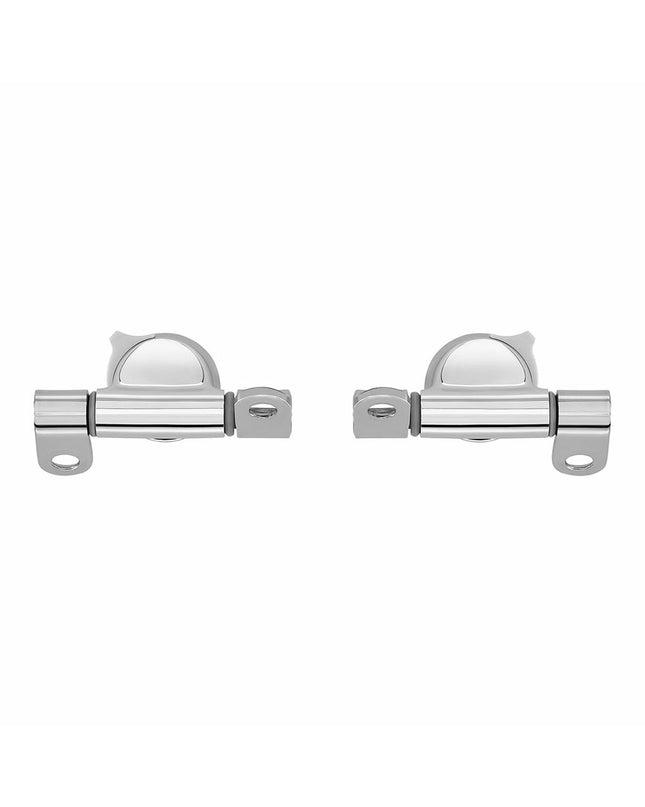Pair of Roca Dama Senso toilet hinges for bathroom, showing metallic components and installation parts.