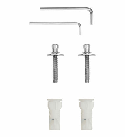 Roca Dama toilet fixing kit in white, bathroom hardware for secure installation, shown with white components and packaging.