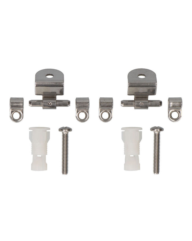 Pair of Roca Meridian toilet hinges, durable bathroom hardware for toilet installation, shown in a detailed close-up image.