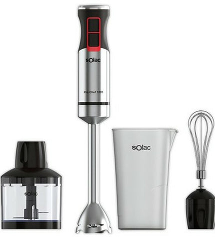 Solac BA5616 hand blender with a sleek design, suitable for kitchen blending tasks, in a close-up shot showing the device.