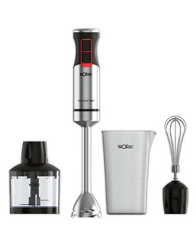Solac BA5616 hand blender with a sleek design, suitable for kitchen blending tasks, in a close-up shot showing the device.