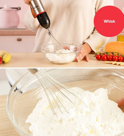 Solac BA5618 hand blender with black and silver body, blending attachment and buttons, for kitchen and cooking tasks.
