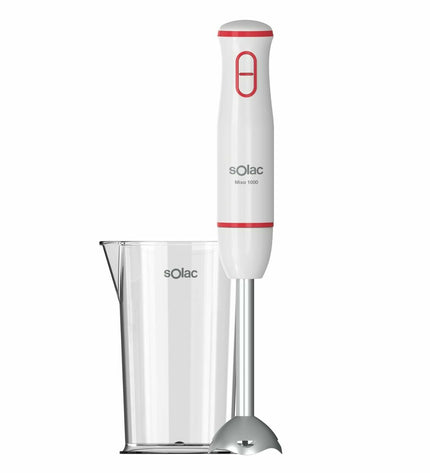 Solac BA5625 hand blender with white and red design, 1000W, compact kitchen appliance for blending and mixing tasks