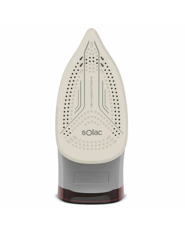 Solac PV2029 steam iron with 2800W power, white and gray design, shown with cord and control dial for household use