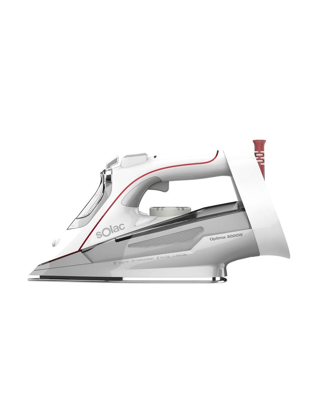Solac PLANCHADEVAPOROPTIMA3000 steam iron with 3000W power, showing the sleek design and control panel for efficient ironing.