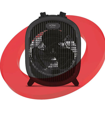 Black Solac TV8436 portable heater with 2000W power, designed for home and kitchen heating, shown in the product image.
